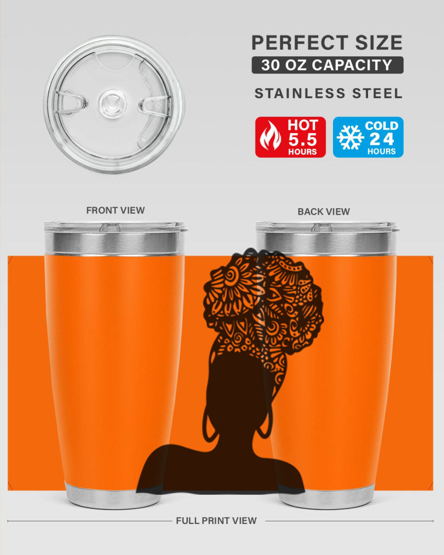 Black Women - Queen 14# Tumbler, 20oz and 30oz sizes, double wall vacuum stainless steel with copper lining, stylish and functional drinkware.