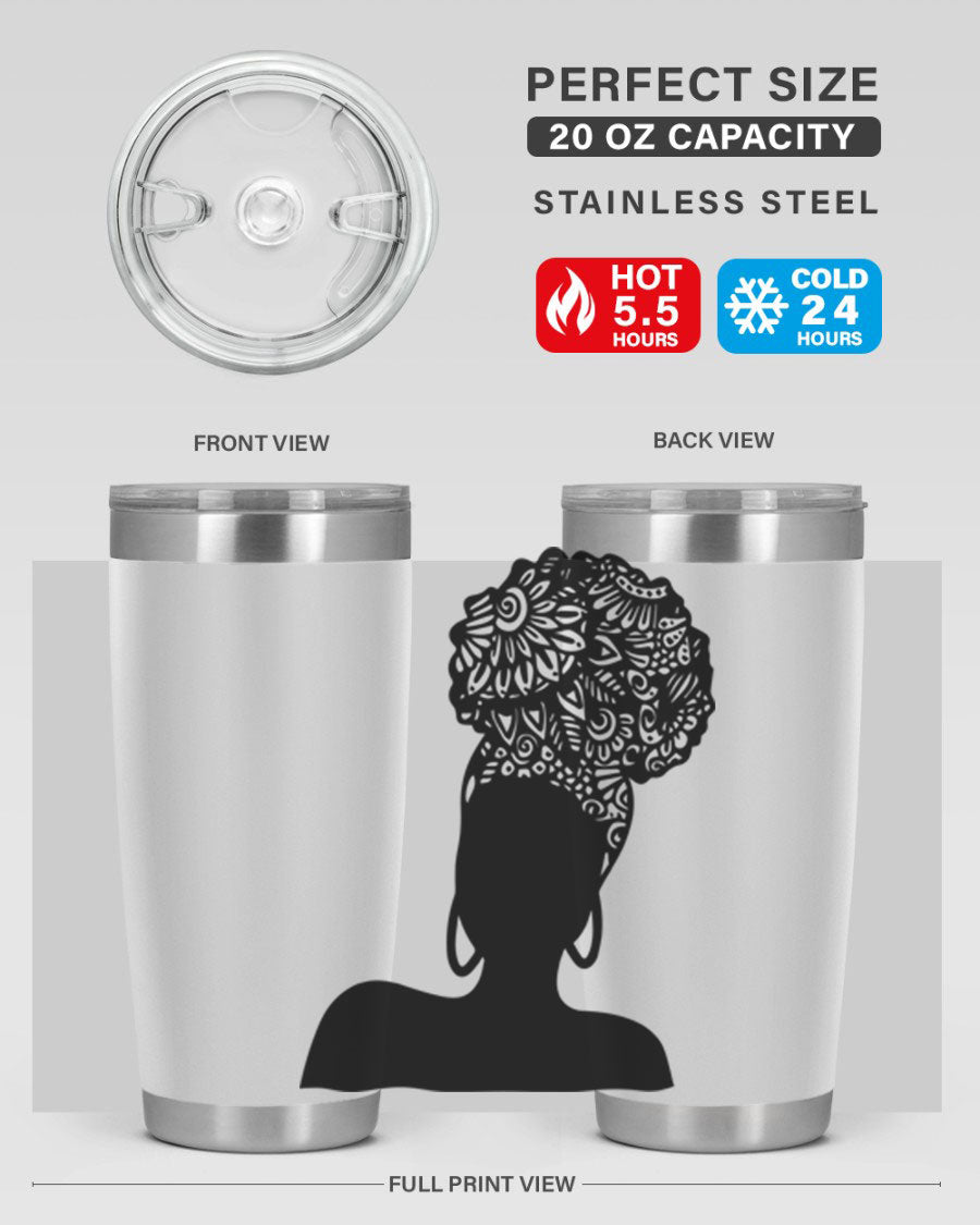 Black Women - Queen 14# Tumbler, 20oz and 30oz sizes, double wall vacuum stainless steel with copper lining, stylish and functional drinkware.