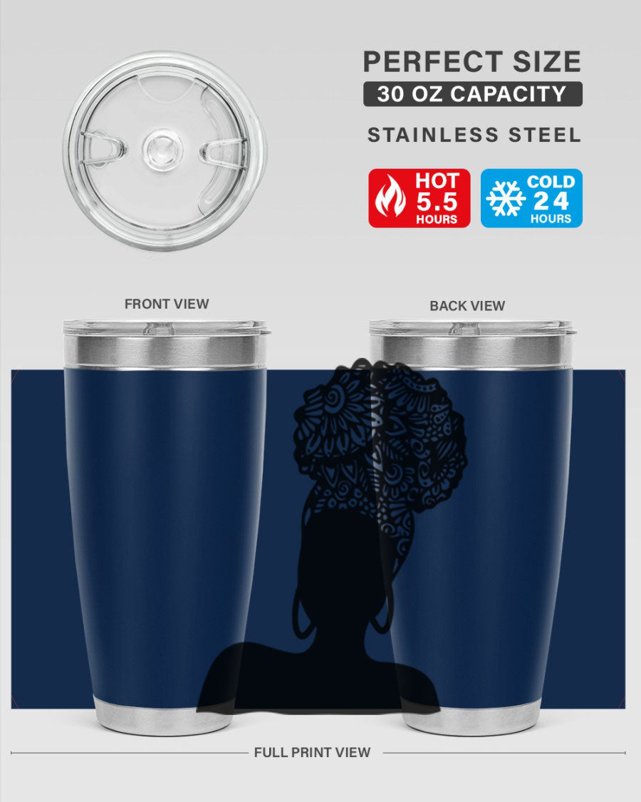 Black Women - Queen 14# Tumbler, 20oz and 30oz sizes, double wall vacuum stainless steel with copper lining, stylish and functional drinkware.