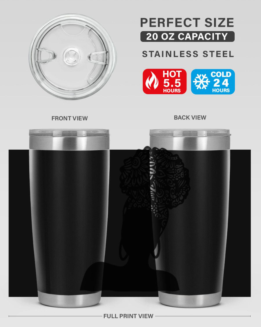 Black Women - Queen 14# Tumbler, 20oz and 30oz sizes, double wall vacuum stainless steel with copper lining, stylish and functional drinkware.