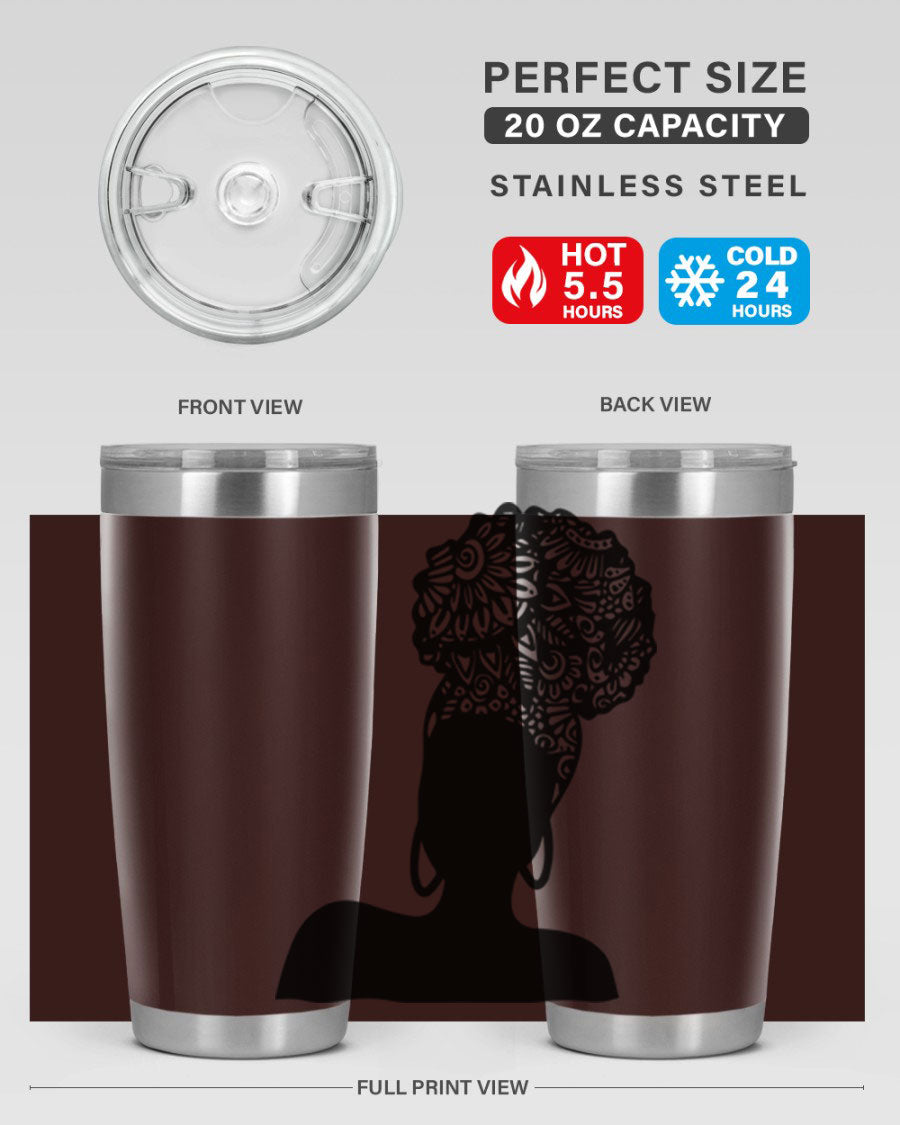 Black Women - Queen 14# Tumbler, 20oz and 30oz sizes, double wall vacuum stainless steel with copper lining, stylish and functional drinkware.