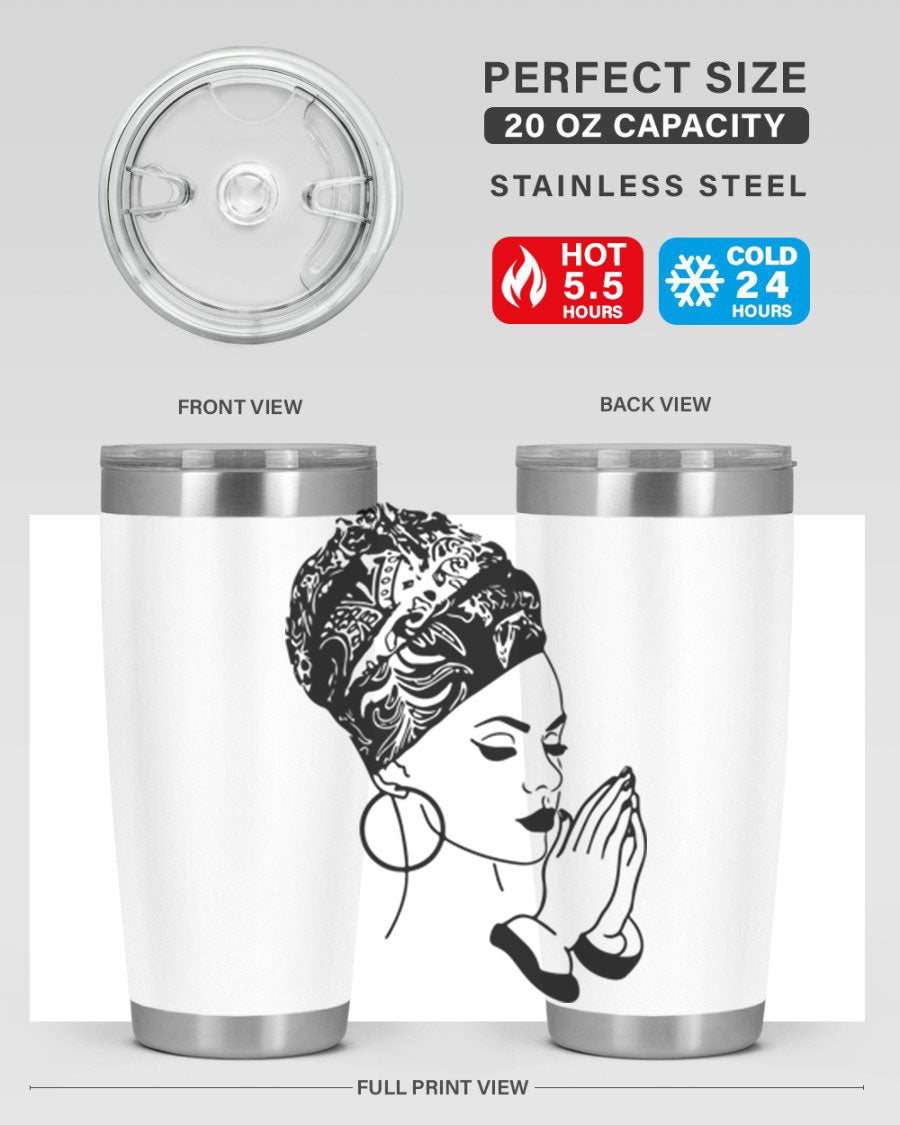 A stylish black women - queen tumbler featuring a double wall vacuum design, perfect for keeping drinks hot or cold.