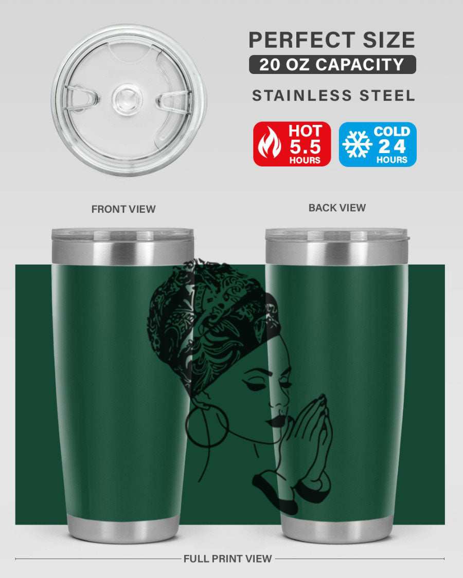 A stylish black women - queen tumbler featuring a double wall vacuum design, perfect for keeping drinks hot or cold.