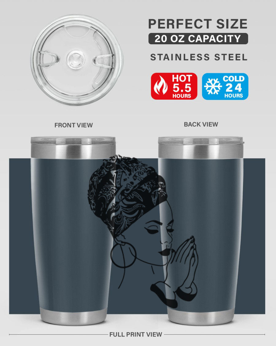 A stylish black women - queen tumbler featuring a double wall vacuum design, perfect for keeping drinks hot or cold.