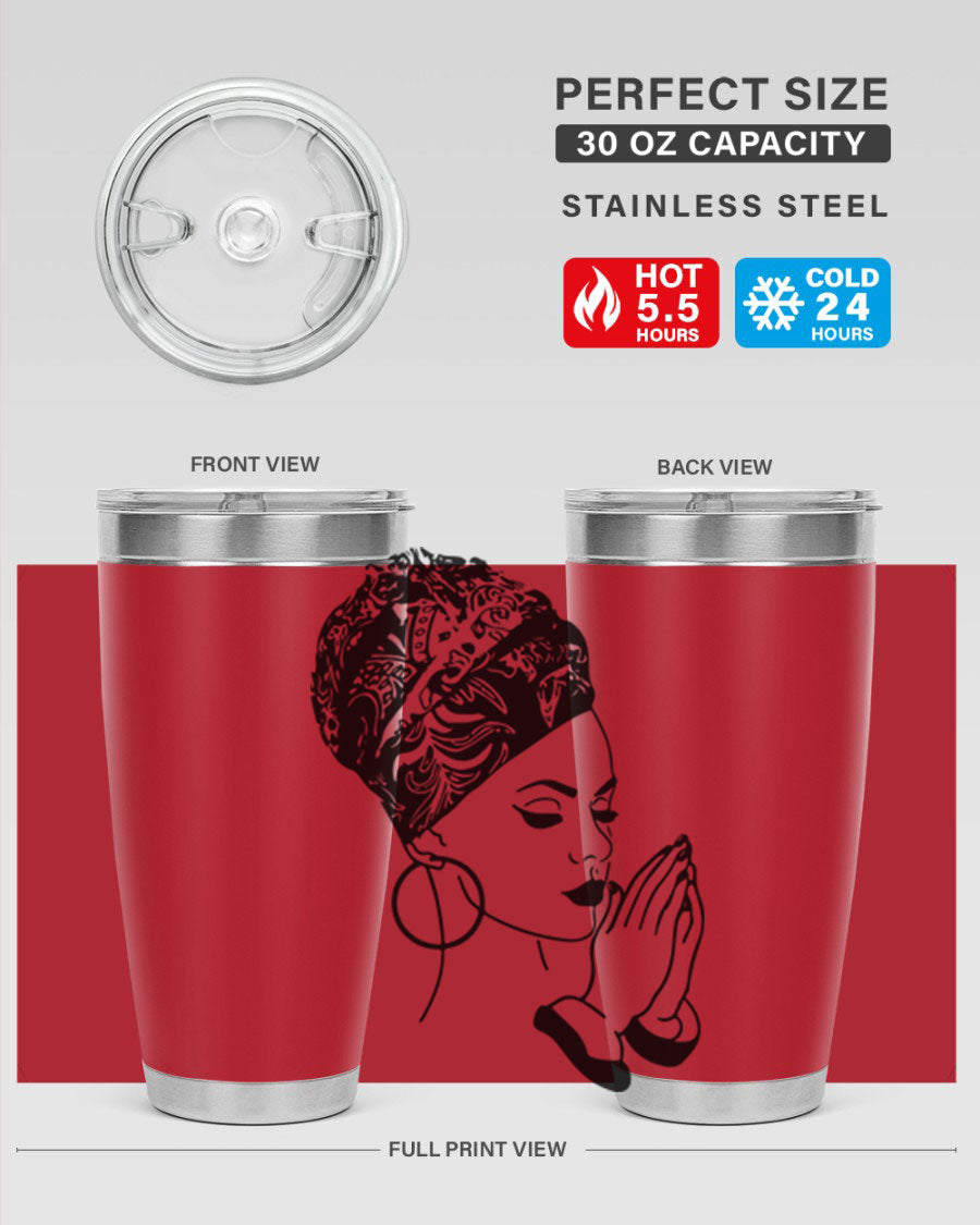 A stylish black women - queen tumbler featuring a double wall vacuum design, perfect for keeping drinks hot or cold.