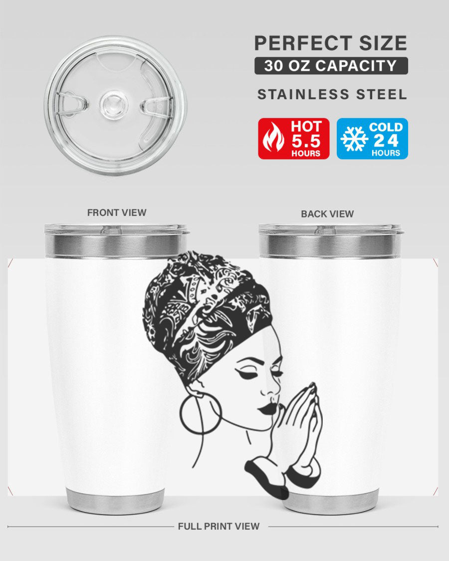 A stylish black women - queen tumbler featuring a double wall vacuum design, perfect for keeping drinks hot or cold.