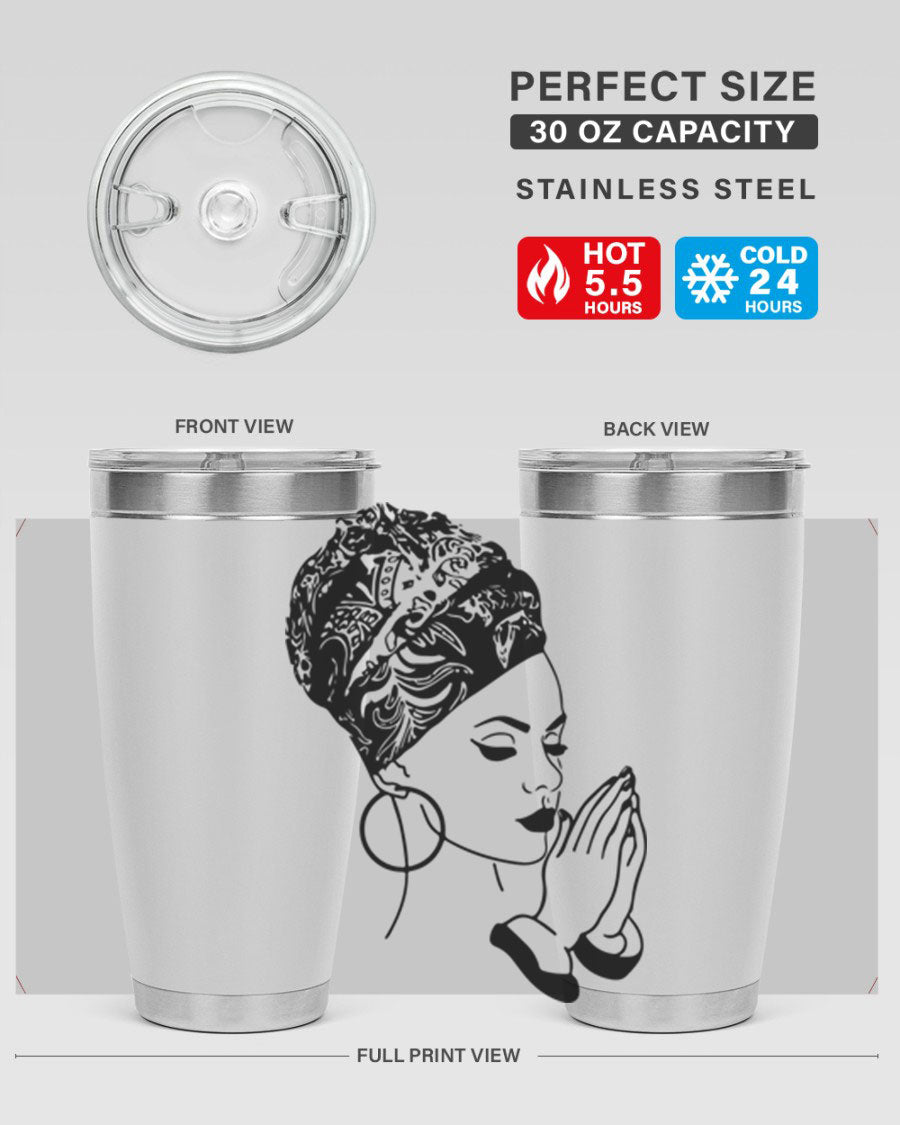 A stylish black women - queen tumbler featuring a double wall vacuum design, perfect for keeping drinks hot or cold.