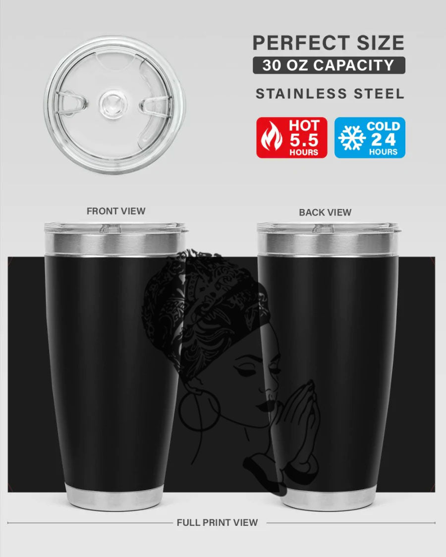 A stylish black women - queen tumbler featuring a double wall vacuum design, perfect for keeping drinks hot or cold.