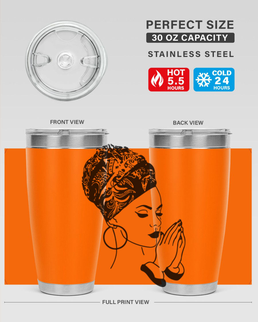 A stylish black women - queen tumbler featuring a double wall vacuum design, perfect for keeping drinks hot or cold.