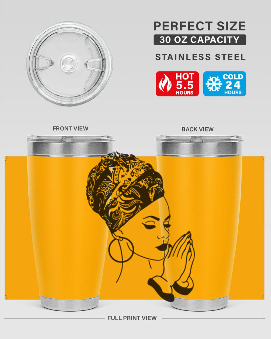 A stylish black women - queen tumbler featuring a double wall vacuum design, perfect for keeping drinks hot or cold.