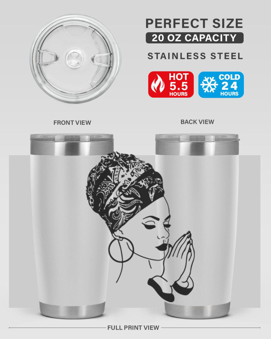 A stylish black women - queen tumbler featuring a double wall vacuum design, perfect for keeping drinks hot or cold.