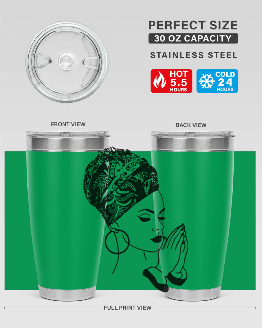 A stylish black women - queen tumbler featuring a double wall vacuum design, perfect for keeping drinks hot or cold.