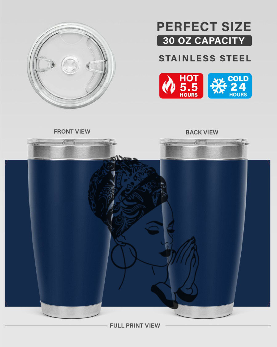 A stylish black women - queen tumbler featuring a double wall vacuum design, perfect for keeping drinks hot or cold.