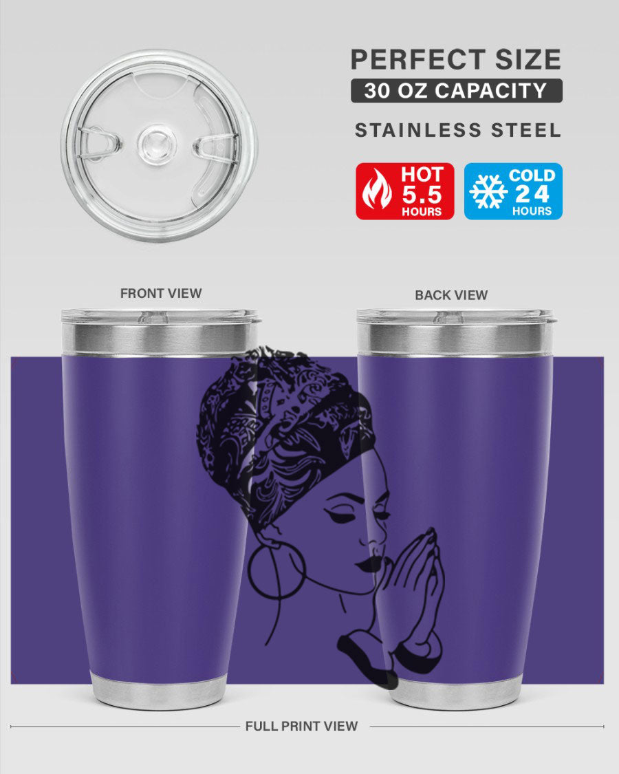 A stylish black women - queen tumbler featuring a double wall vacuum design, perfect for keeping drinks hot or cold.