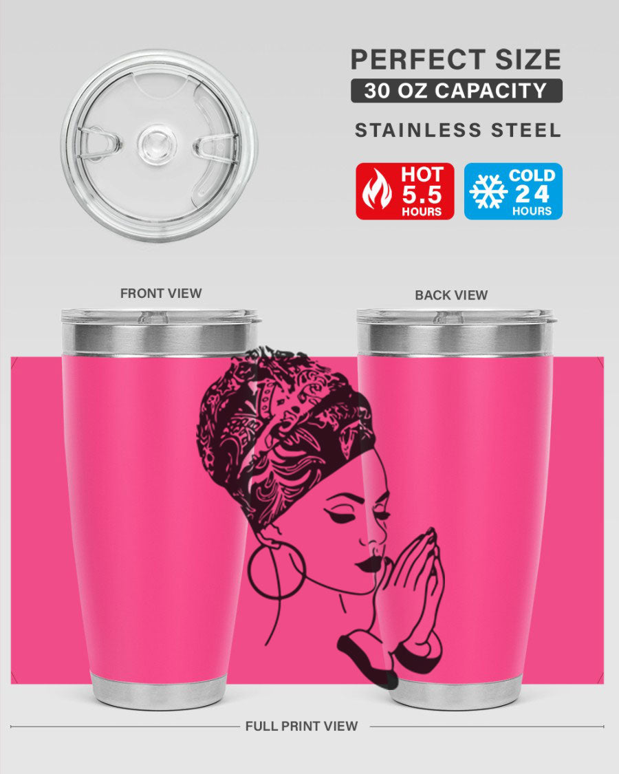 A stylish black women - queen tumbler featuring a double wall vacuum design, perfect for keeping drinks hot or cold.