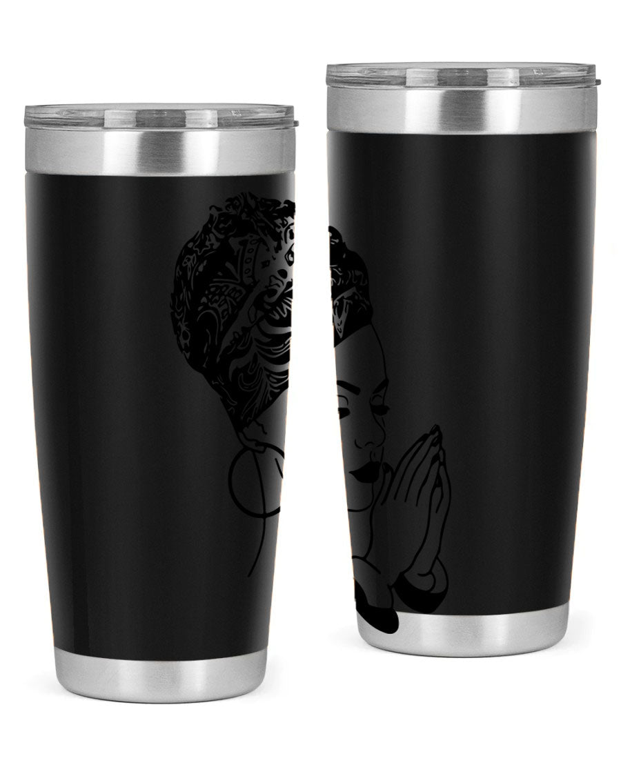 A stylish black women - queen tumbler featuring a double wall vacuum design, perfect for keeping drinks hot or cold.