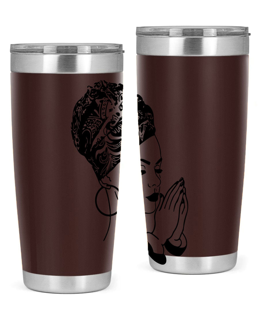 A stylish black women - queen tumbler featuring a double wall vacuum design, perfect for keeping drinks hot or cold.