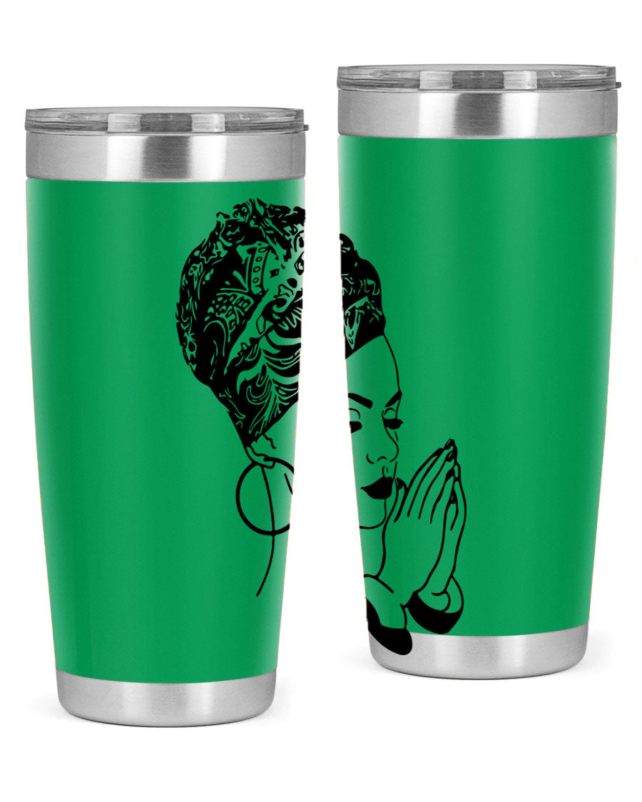 A stylish black women - queen tumbler featuring a double wall vacuum design, perfect for keeping drinks hot or cold.