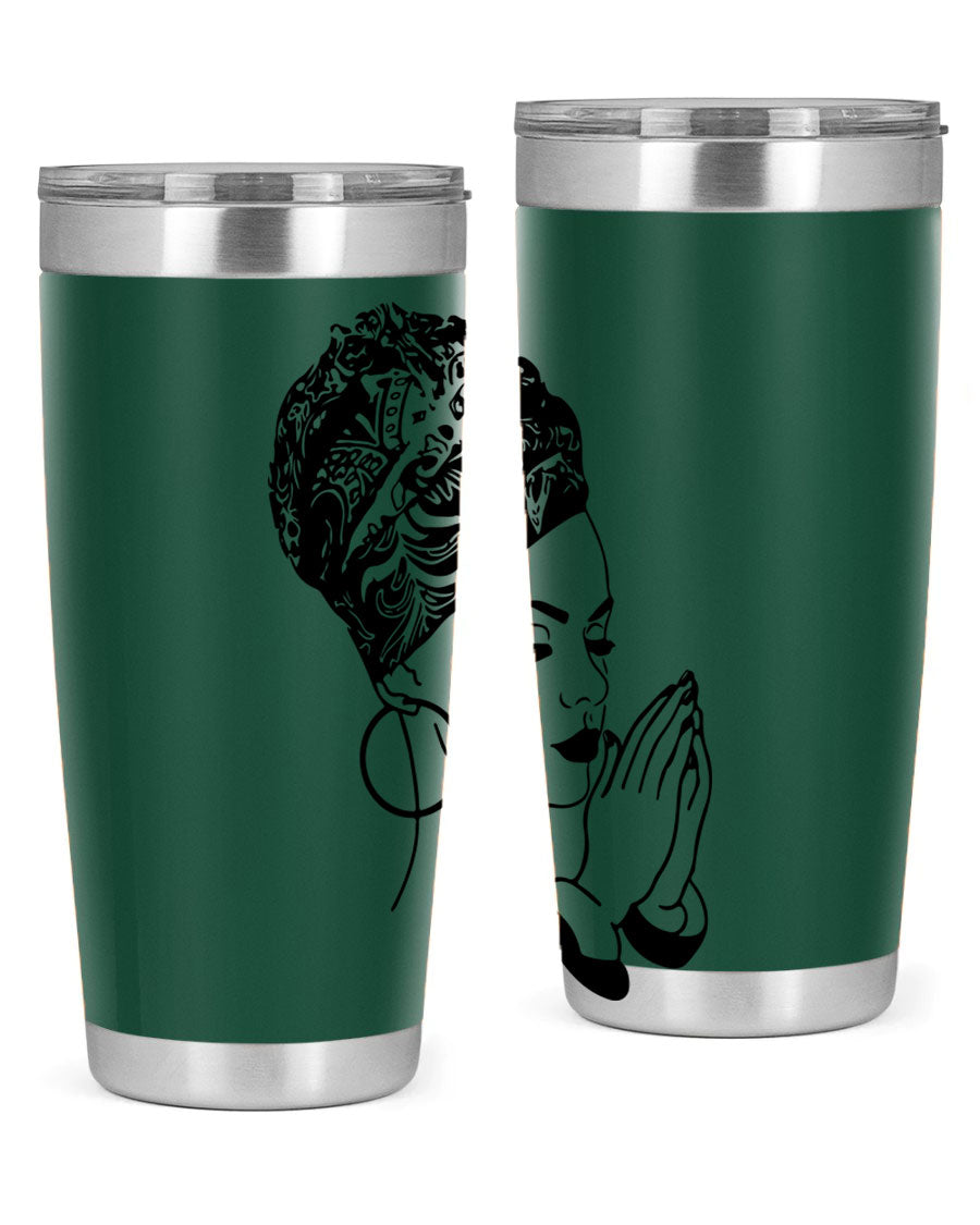 A stylish black women - queen tumbler featuring a double wall vacuum design, perfect for keeping drinks hot or cold.