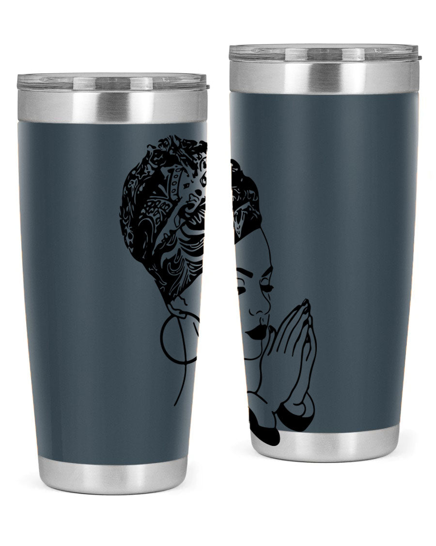 A stylish black women - queen tumbler featuring a double wall vacuum design, perfect for keeping drinks hot or cold.