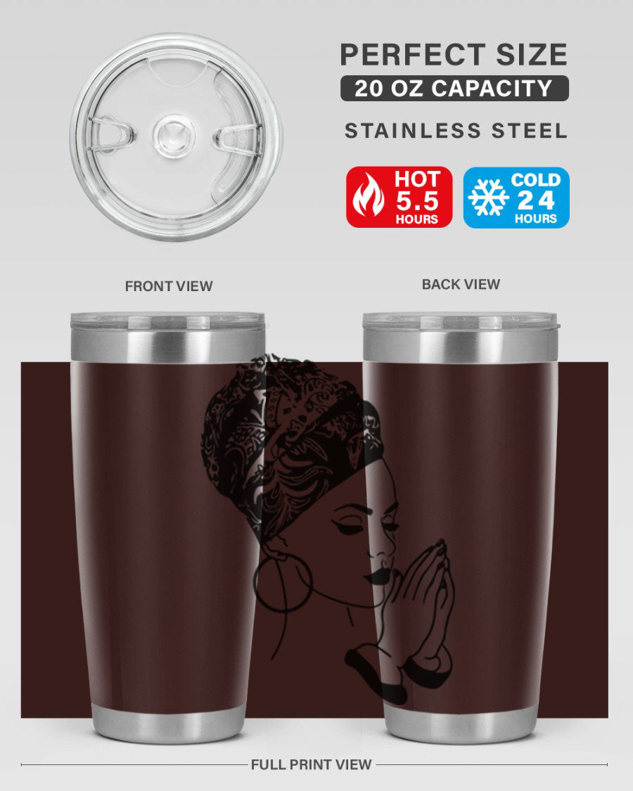 A stylish black women - queen tumbler featuring a double wall vacuum design, perfect for keeping drinks hot or cold.