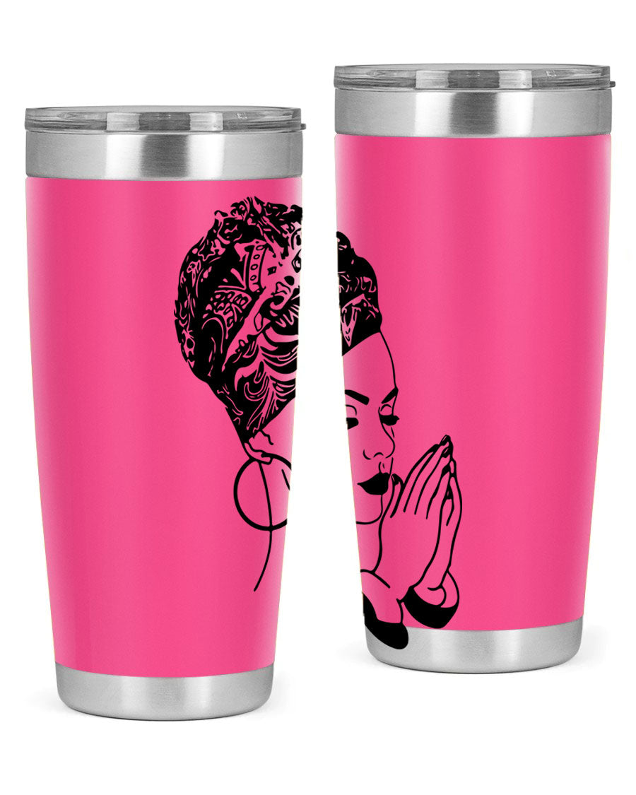 A stylish black women - queen tumbler featuring a double wall vacuum design, perfect for keeping drinks hot or cold.