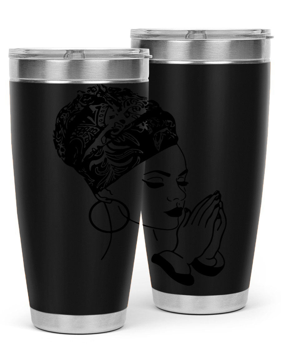 A stylish black women - queen tumbler featuring a double wall vacuum design, perfect for keeping drinks hot or cold.