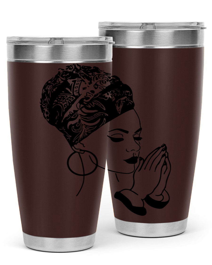 A stylish black women - queen tumbler featuring a double wall vacuum design, perfect for keeping drinks hot or cold.