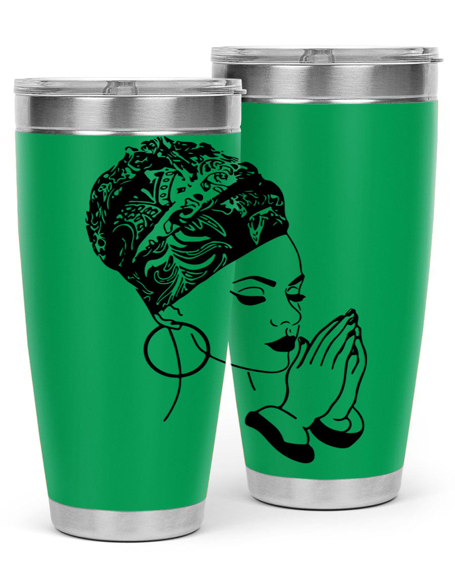 A stylish black women - queen tumbler featuring a double wall vacuum design, perfect for keeping drinks hot or cold.