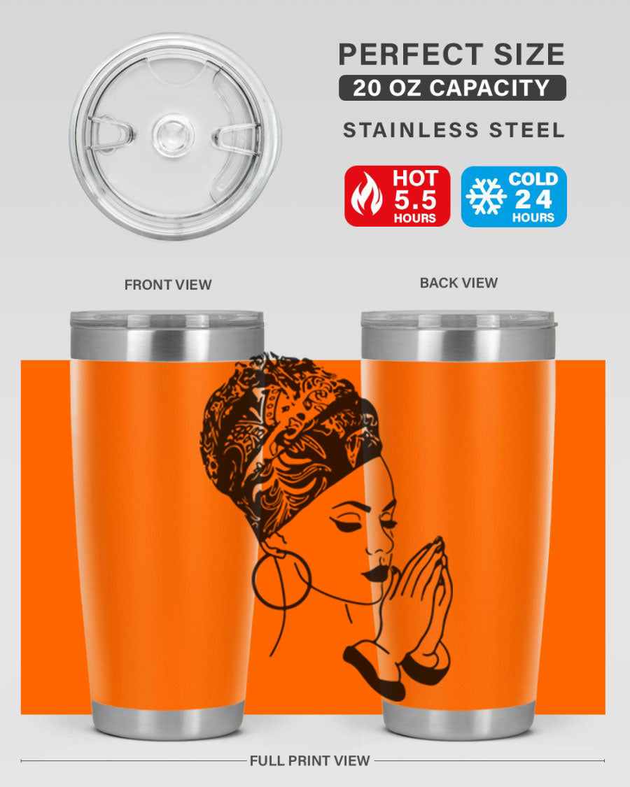 A stylish black women - queen tumbler featuring a double wall vacuum design, perfect for keeping drinks hot or cold.