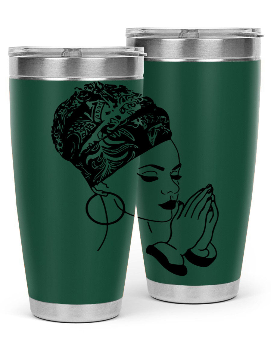 A stylish black women - queen tumbler featuring a double wall vacuum design, perfect for keeping drinks hot or cold.