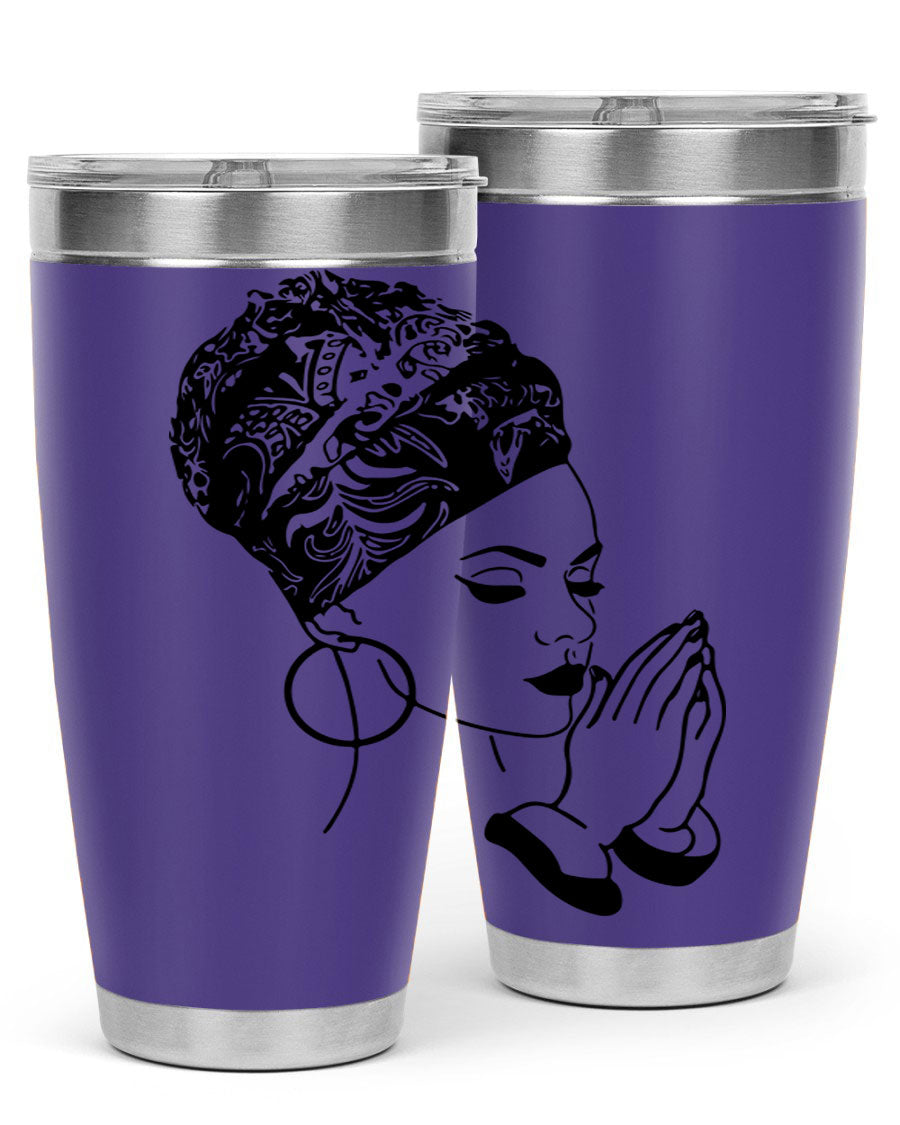 A stylish black women - queen tumbler featuring a double wall vacuum design, perfect for keeping drinks hot or cold.