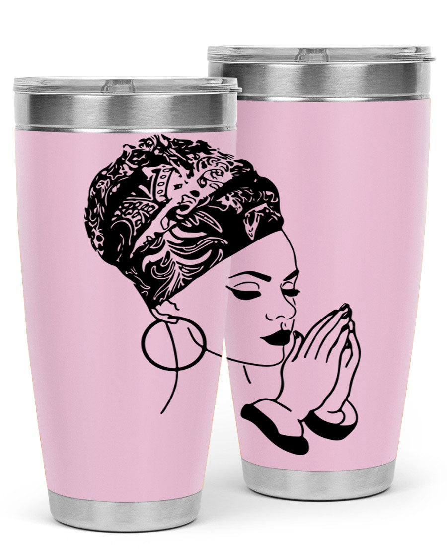 A stylish black women - queen tumbler featuring a double wall vacuum design, perfect for keeping drinks hot or cold.