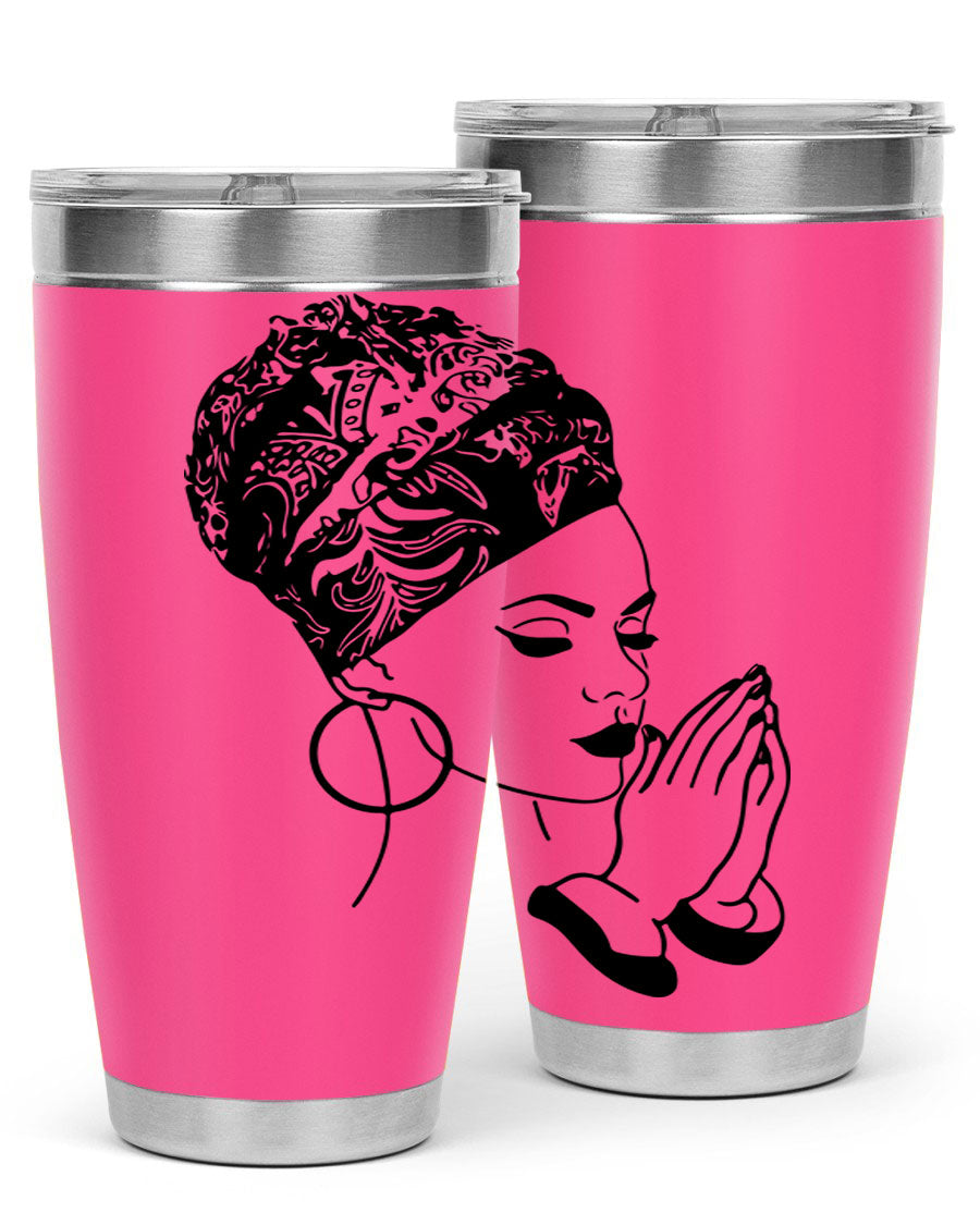 A stylish black women - queen tumbler featuring a double wall vacuum design, perfect for keeping drinks hot or cold.