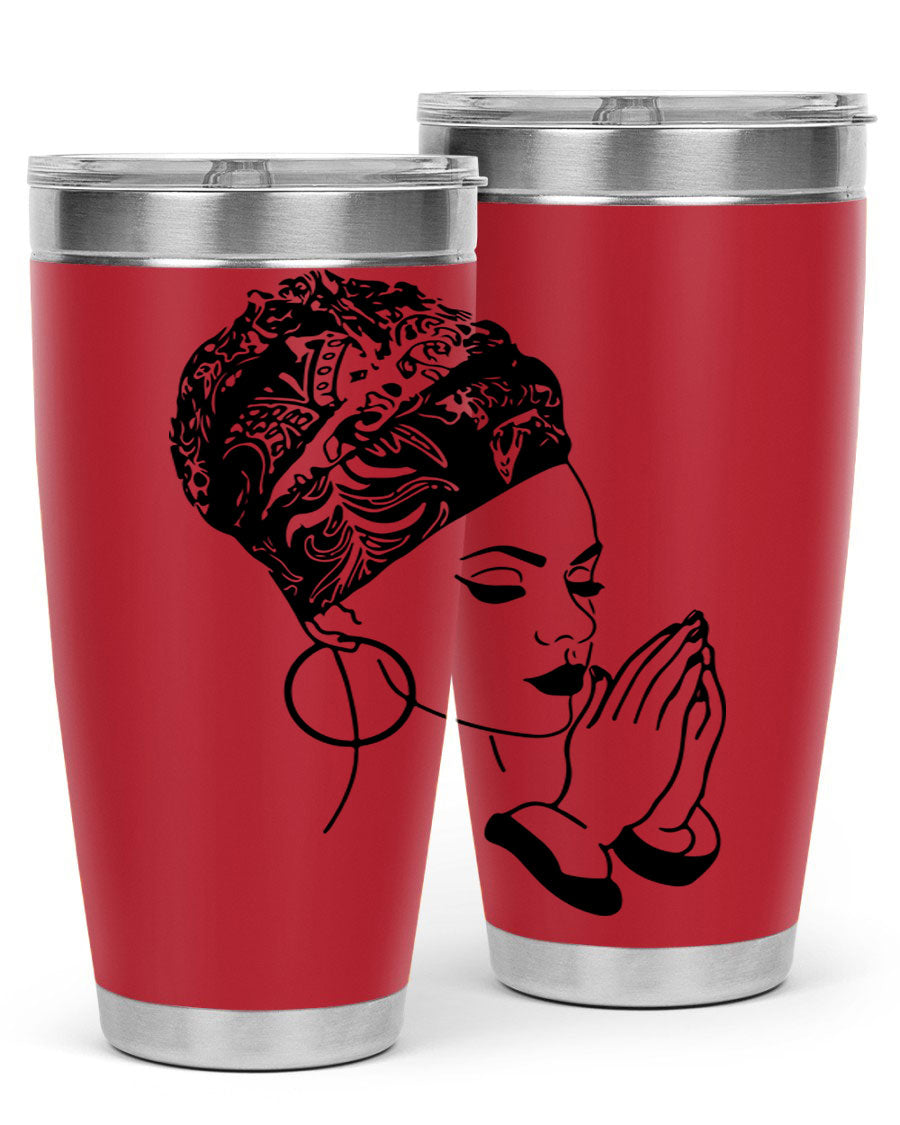 A stylish black women - queen tumbler featuring a double wall vacuum design, perfect for keeping drinks hot or cold.