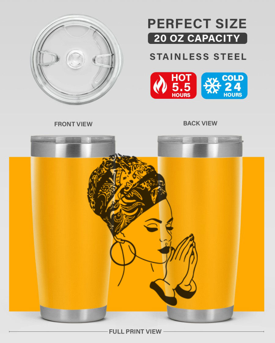 A stylish black women - queen tumbler featuring a double wall vacuum design, perfect for keeping drinks hot or cold.