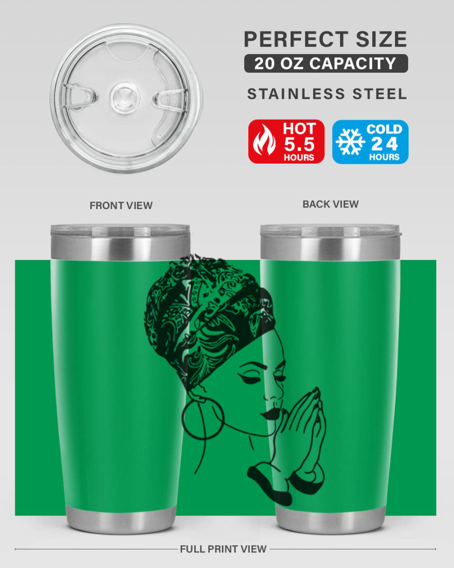 A stylish black women - queen tumbler featuring a double wall vacuum design, perfect for keeping drinks hot or cold.