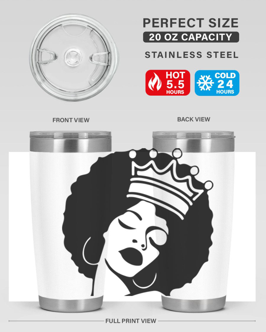 Black Women - Queen 17# Tumbler, 20oz, double wall vacuum stainless steel with copper lining, featuring a stylish design celebrating black women.