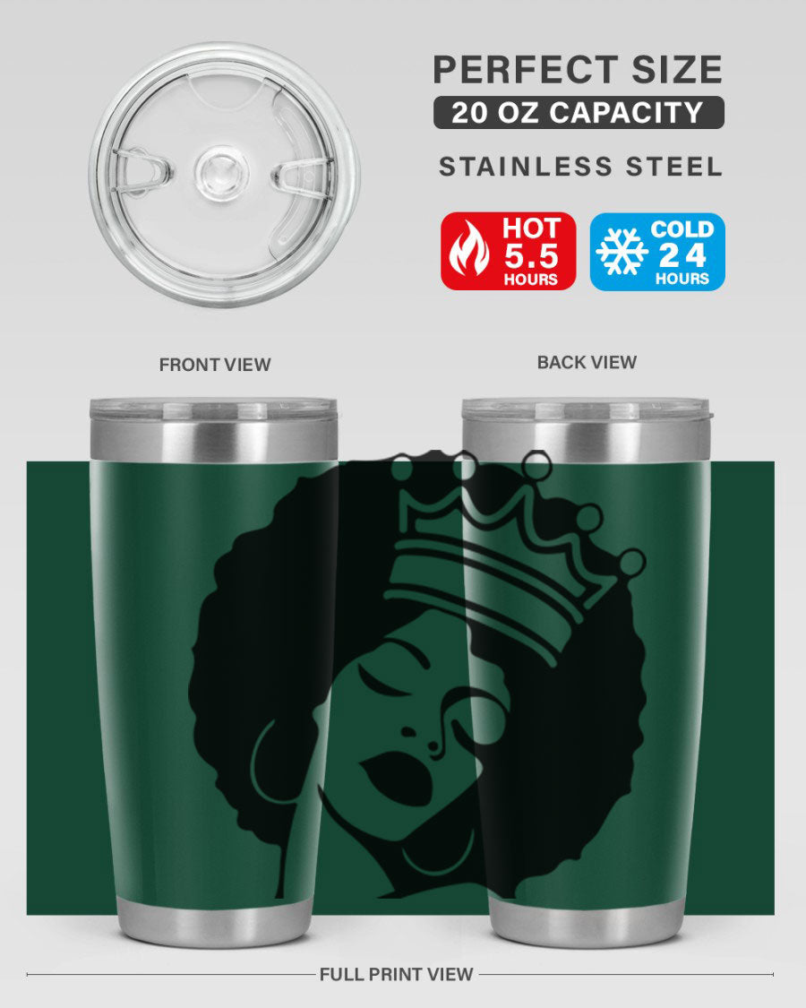 Black Women - Queen 17# Tumbler, 20oz, double wall vacuum stainless steel with copper lining, featuring a stylish design celebrating black women.