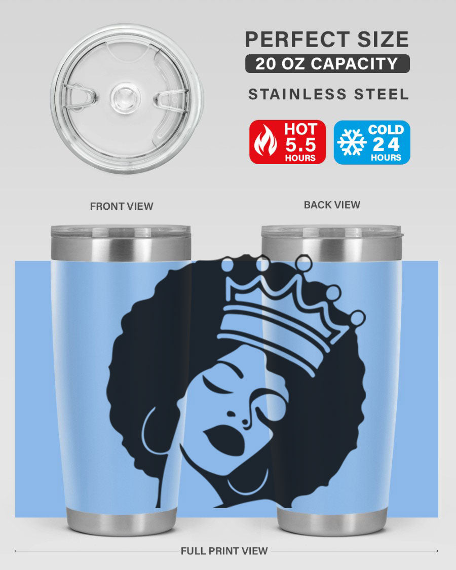 Black Women - Queen 17# Tumbler, 20oz, double wall vacuum stainless steel with copper lining, featuring a stylish design celebrating black women.