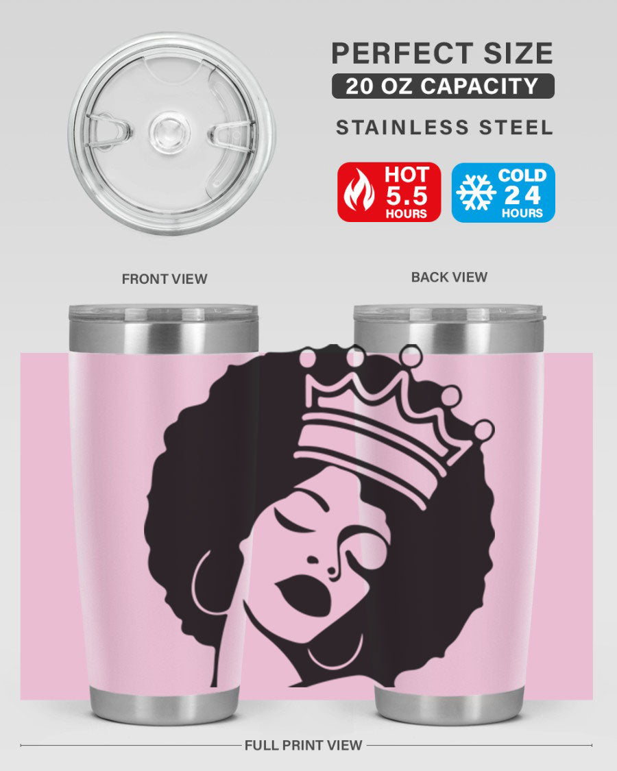 Black Women - Queen 17# Tumbler, 20oz, double wall vacuum stainless steel with copper lining, featuring a stylish design celebrating black women.