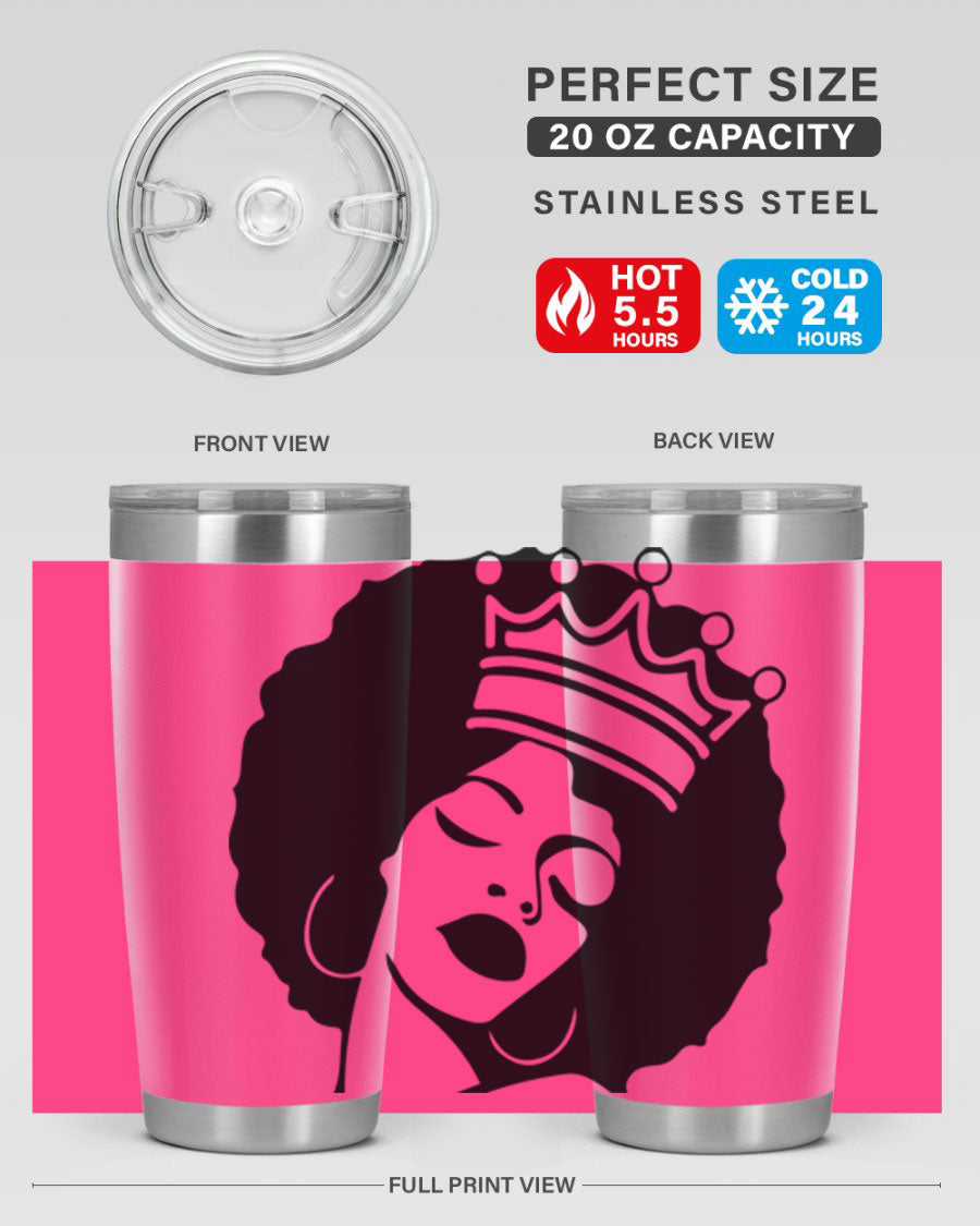 Black Women - Queen 17# Tumbler, 20oz, double wall vacuum stainless steel with copper lining, featuring a stylish design celebrating black women.