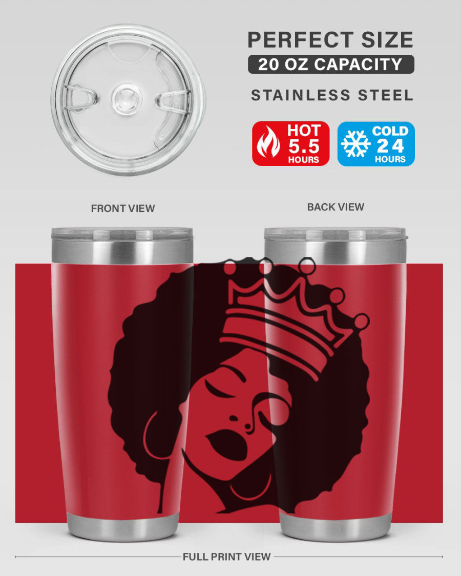 Black Women - Queen 17# Tumbler, 20oz, double wall vacuum stainless steel with copper lining, featuring a stylish design celebrating black women.