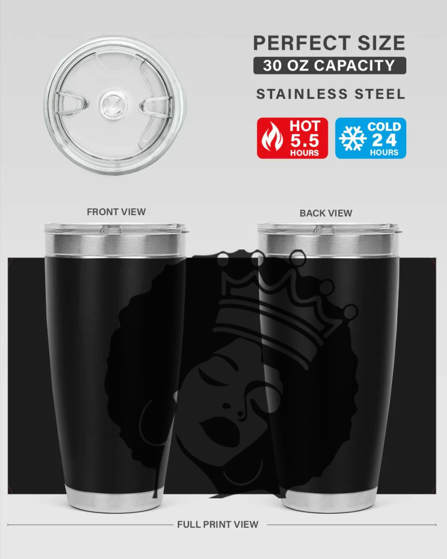 Black Women - Queen 17# Tumbler, 20oz, double wall vacuum stainless steel with copper lining, featuring a stylish design celebrating black women.