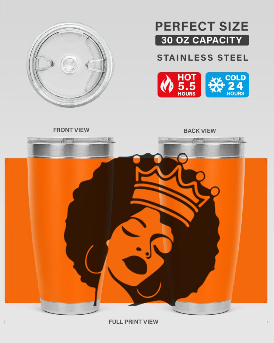 Black Women - Queen 17# Tumbler, 20oz, double wall vacuum stainless steel with copper lining, featuring a stylish design celebrating black women.