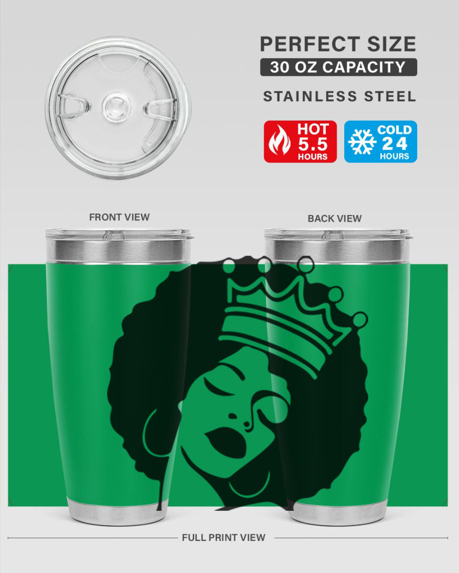 Black Women - Queen 17# Tumbler, 20oz, double wall vacuum stainless steel with copper lining, featuring a stylish design celebrating black women.