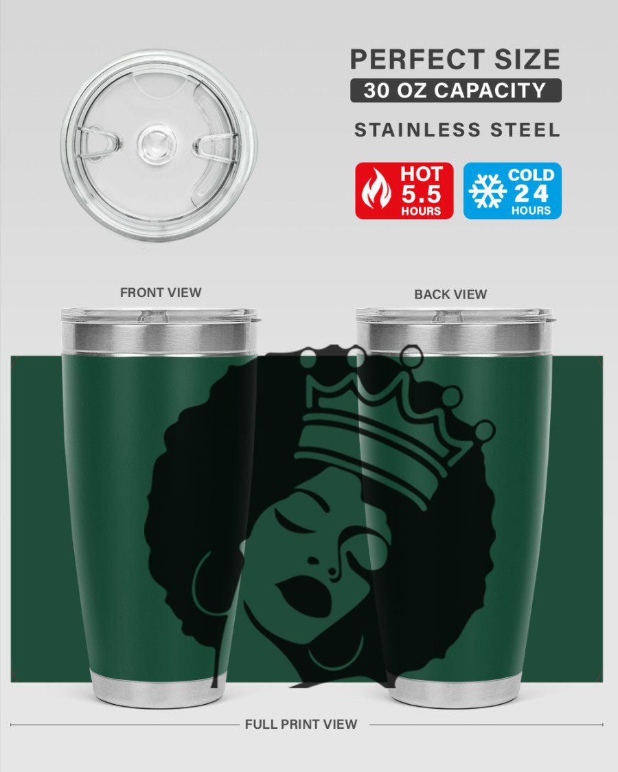 Black Women - Queen 17# Tumbler, 20oz, double wall vacuum stainless steel with copper lining, featuring a stylish design celebrating black women.