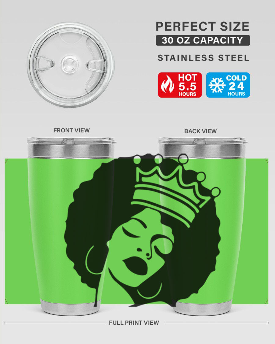 Black Women - Queen 17# Tumbler, 20oz, double wall vacuum stainless steel with copper lining, featuring a stylish design celebrating black women.