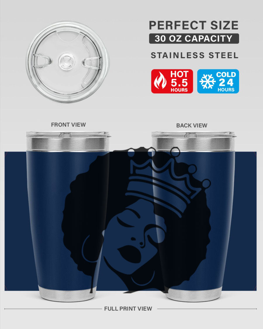 Black Women - Queen 17# Tumbler, 20oz, double wall vacuum stainless steel with copper lining, featuring a stylish design celebrating black women.