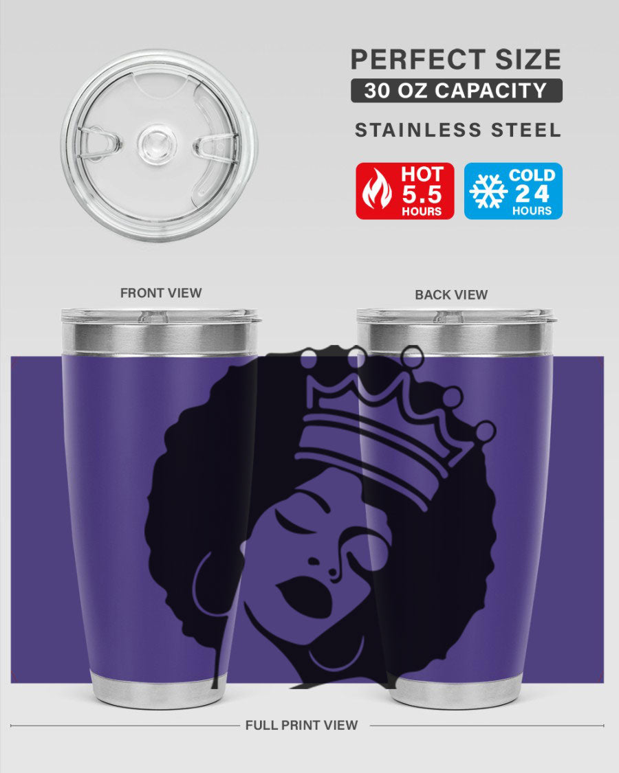 Black Women - Queen 17# Tumbler, 20oz, double wall vacuum stainless steel with copper lining, featuring a stylish design celebrating black women.